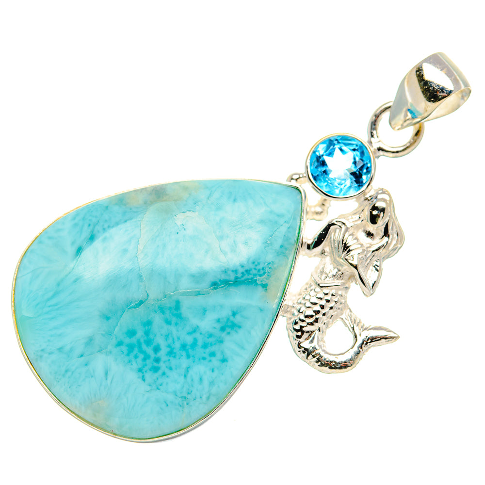 Larimar, Blue Topaz Pendant 2" (925 Sterling Silver) PD37459