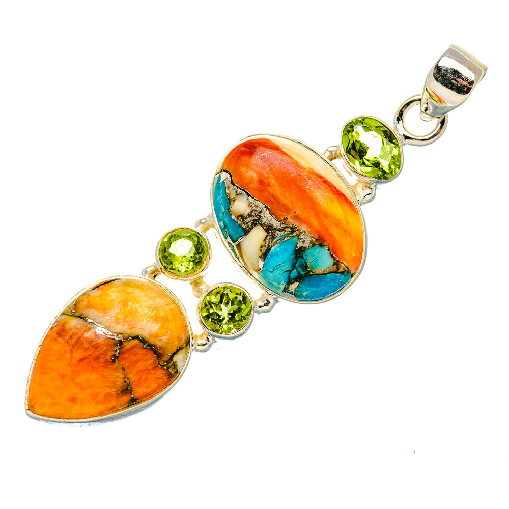 Spiny Oyster Turquoise, Peridot 925 Sterling Silver Pendant 2 1/4" (925 Sterling Silver) PD37712
