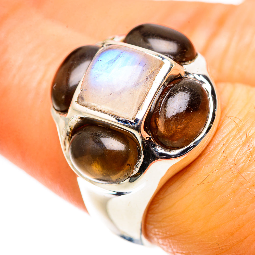 Rainbow Moonstone, Smoky Quartz Ring Size 7 (925 Sterling Silver) RING134916