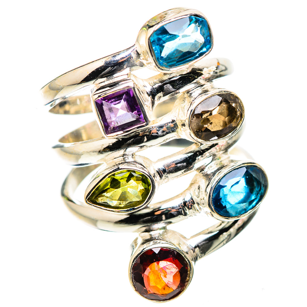 Anasilvercos Garnet, Amethyst, Peridot, Blue Topaz, Smoky Quartz Ring Size 6.5 (925 Sterling Silver)