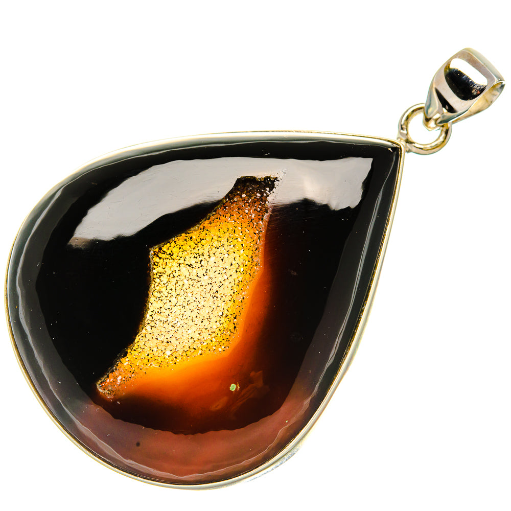 Black Window Druzy Pendant 2 1/4"  (925 Sterling Silver) PD37182