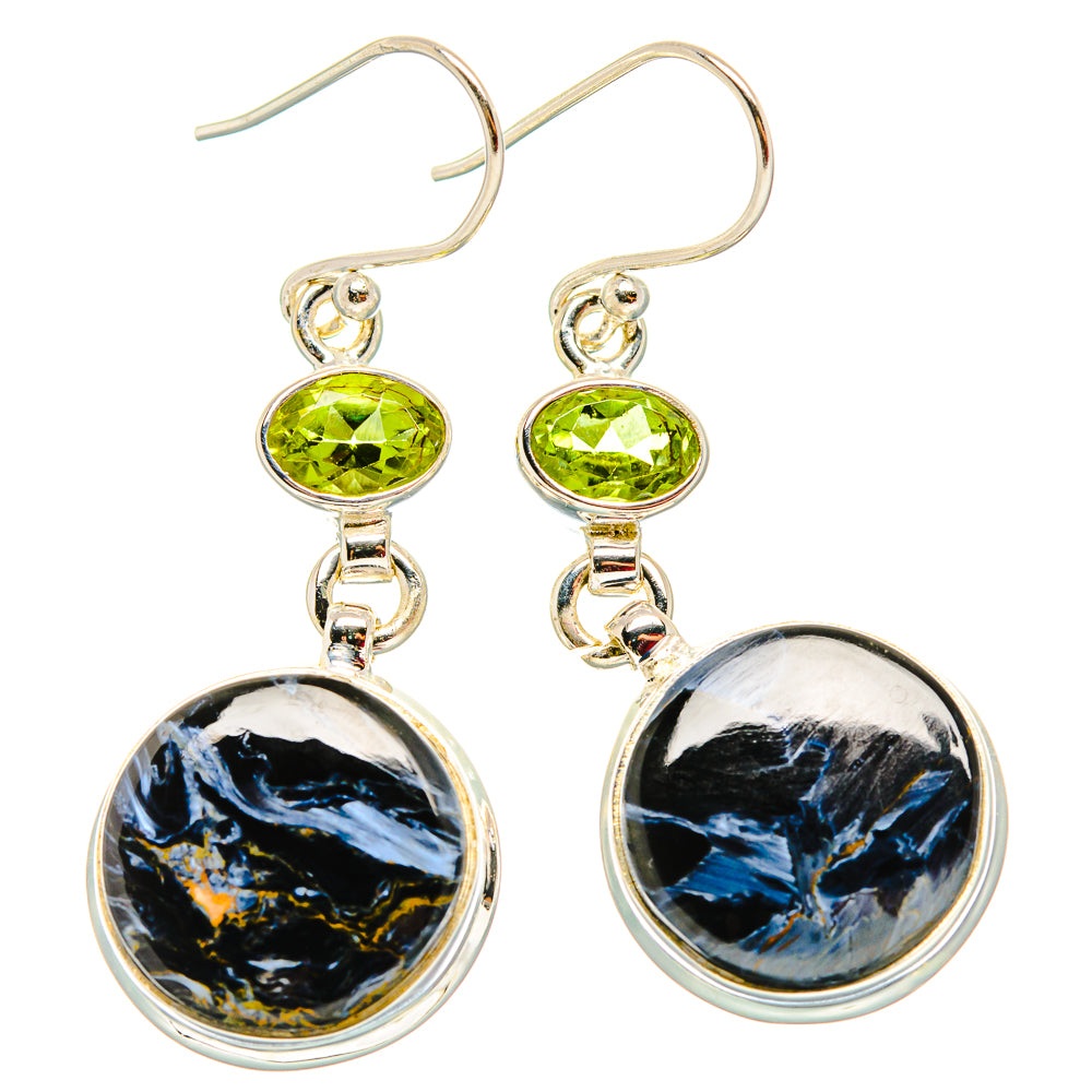 Pietersite, Peridot Earrings 1 3/4" (925 Sterling Silver) EARR431607