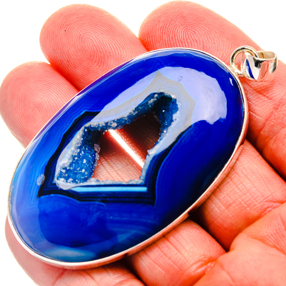 Blue Window Druzy Pendant 2 3/4"  (925 Sterling Silver) PD37221