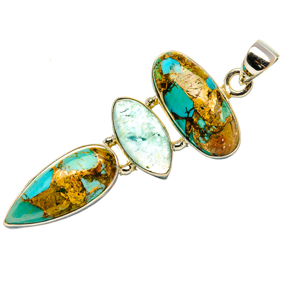 Blue Copper Composite Turquoise, Aquamarine Pendant 2" (925 Sterling Silver) PD37292