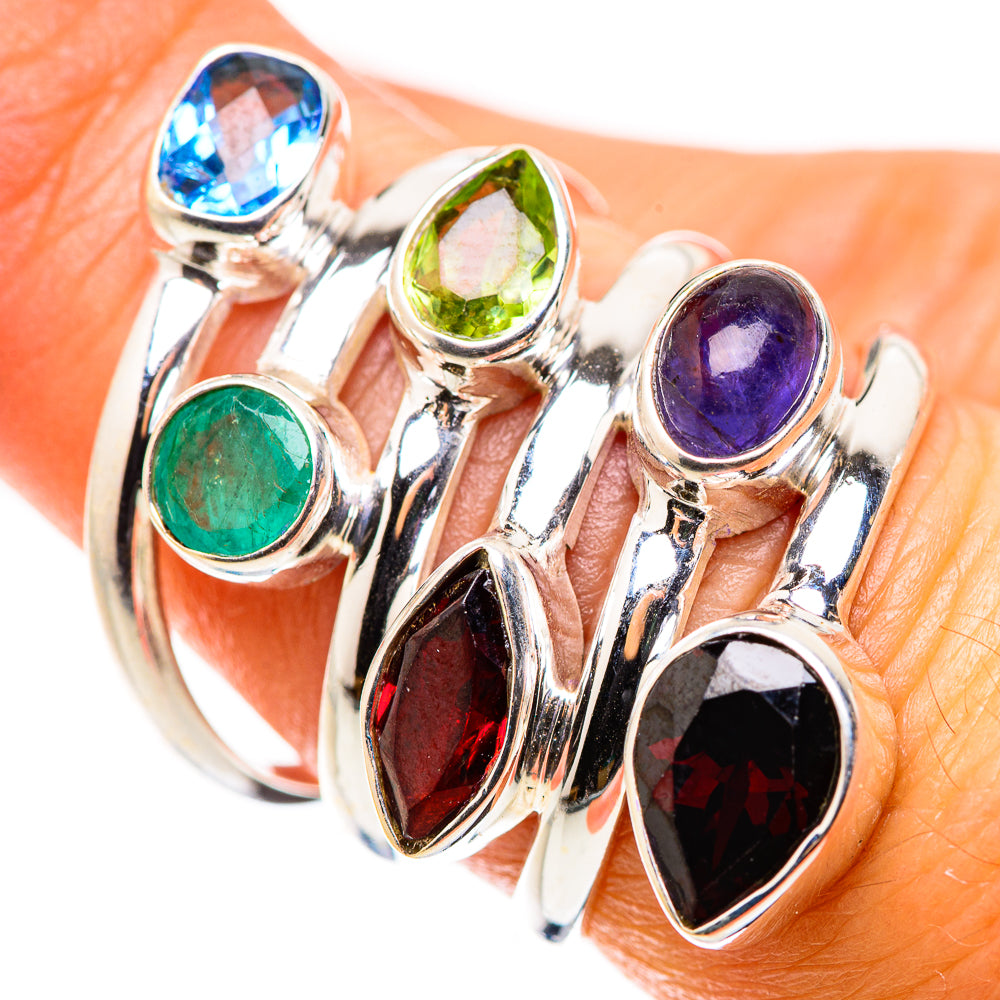 Garnet, Tanzanite, Blue Topaz, Peridot, Emerald Ring Size 7.25 (925 Sterling Silver) RING134891