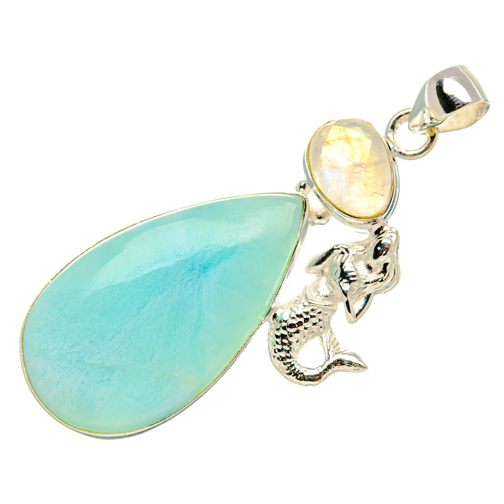 Larimar, Rainbow Moonstone 925 Sterling Silver Pendant 2 1/8" (925 Sterling Silver) PD37687