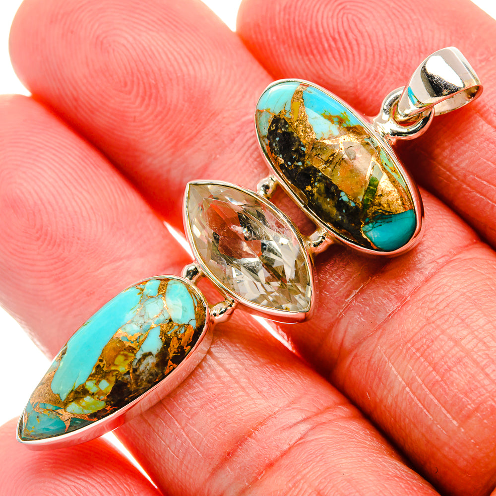Kingman Mohave Turquoise, White Quartz Pendant 2"  (925 Sterling Silver) PD37216