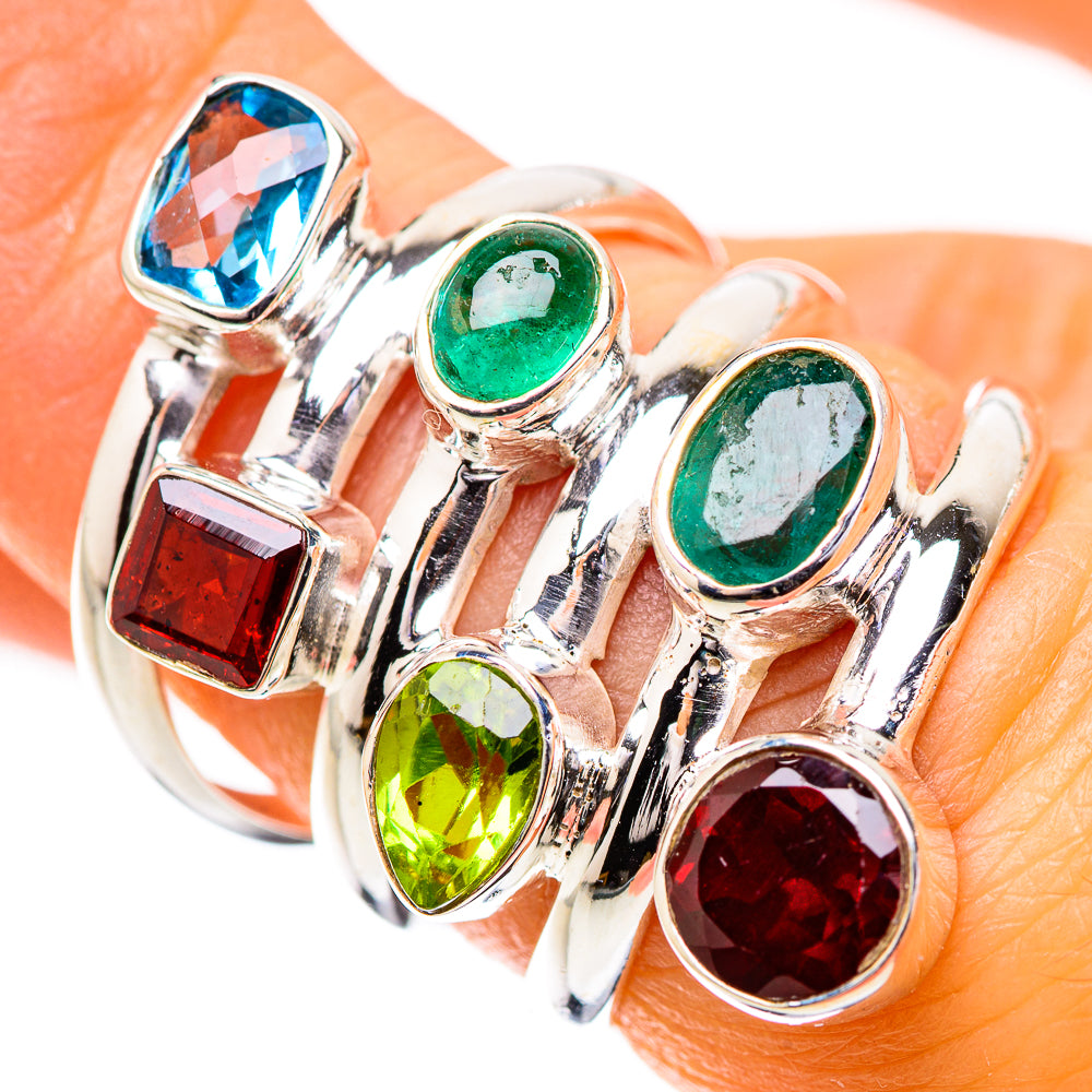Garnet, Peridot, Blue Topaz, Green Onyx Ring Size 6.25 (925 Sterling Silver) RING135268