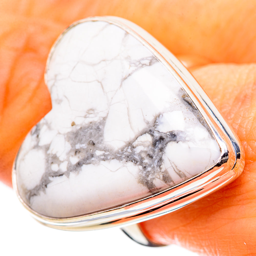 Anasilvercos Large Howlite Ring Size 9 (925 Sterling Silver)