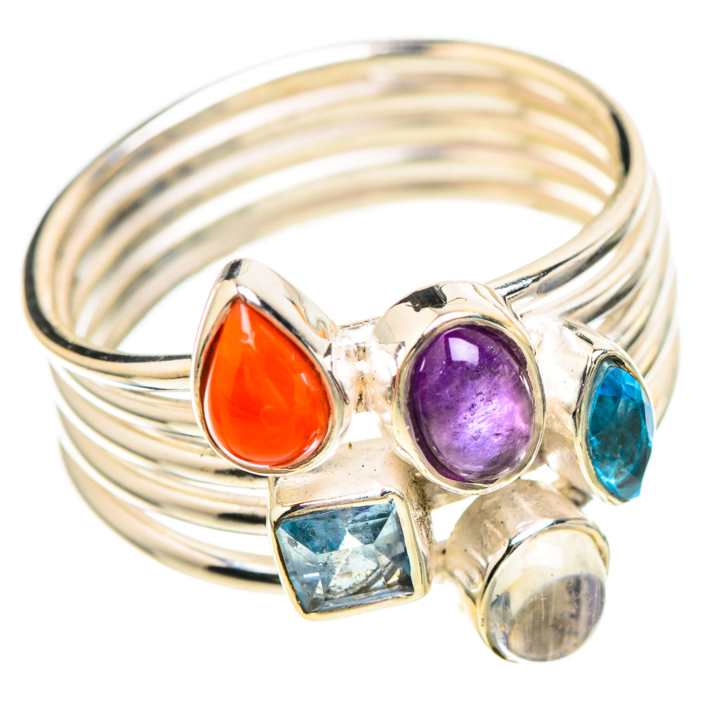 Amethyst, Blue Topaz, Rainbow Moonstone, Carnelian Ring Size 8 (925 Sterling Silver) RING136404
