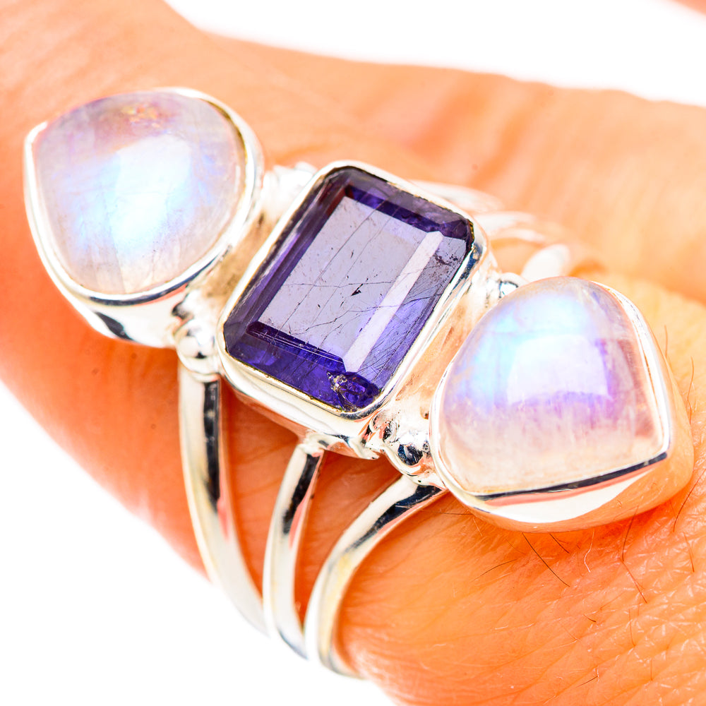 Faceted Tanzanite, Rainbow Moonstone Ring Size 7.5 (925 Sterling Silver) RING135511