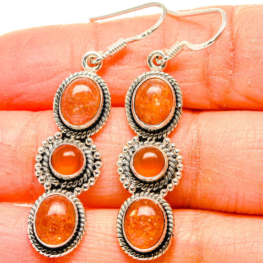 Sunstone Earrings 1 3/4" (925 Sterling Silver) EARR431492