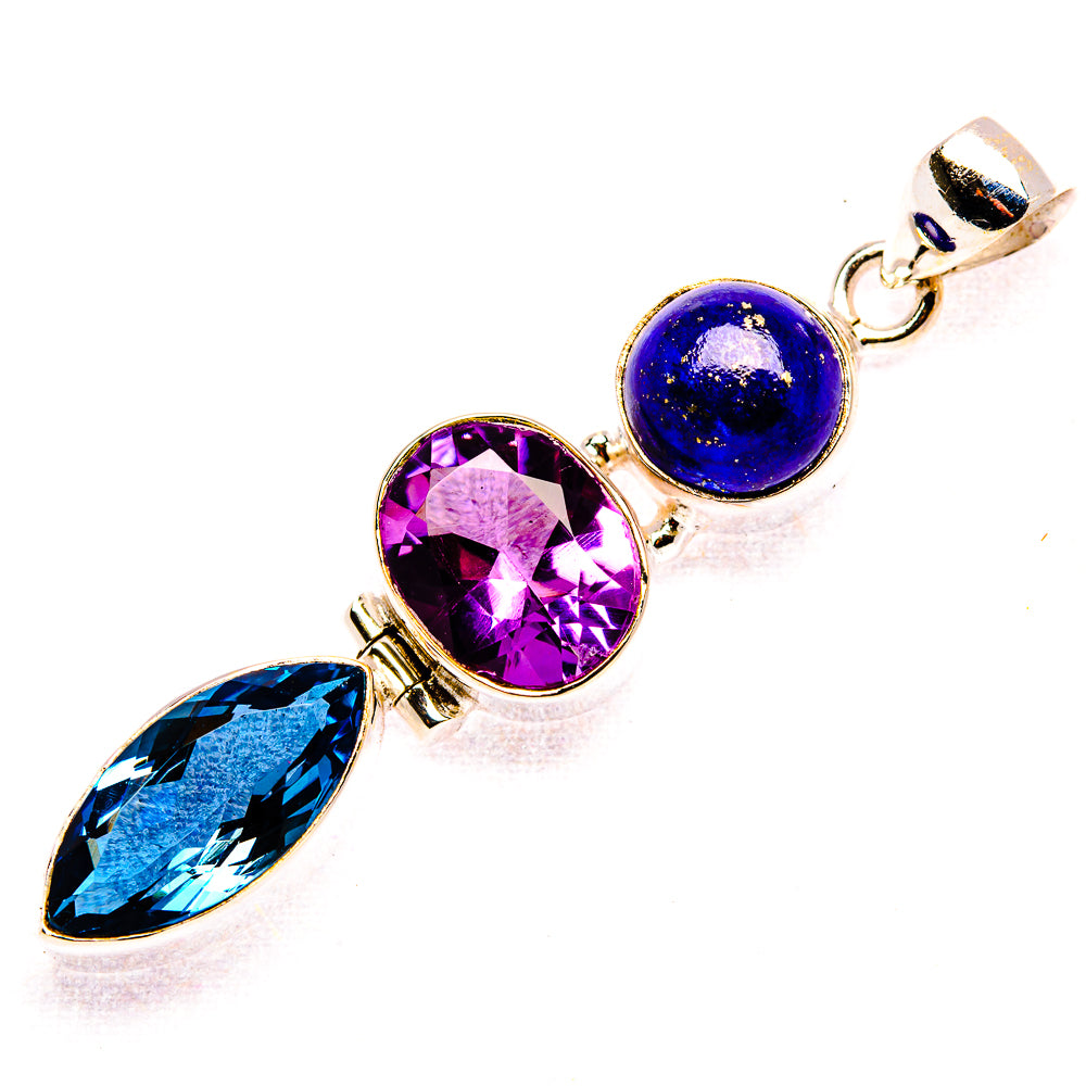 Apatite, Amethyst, Lapis Lazuli Pendant 2 1/8" (925 Sterling Silver) PD37474