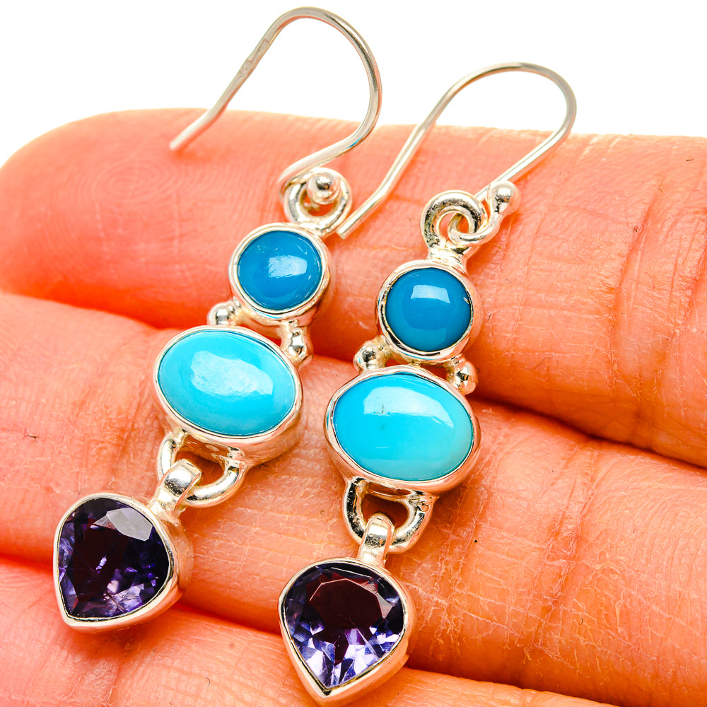 Sleeping Beauty Turquoise, Tanzanite Earrings 1 3/4" (925 Sterling Silver) EARR431783
