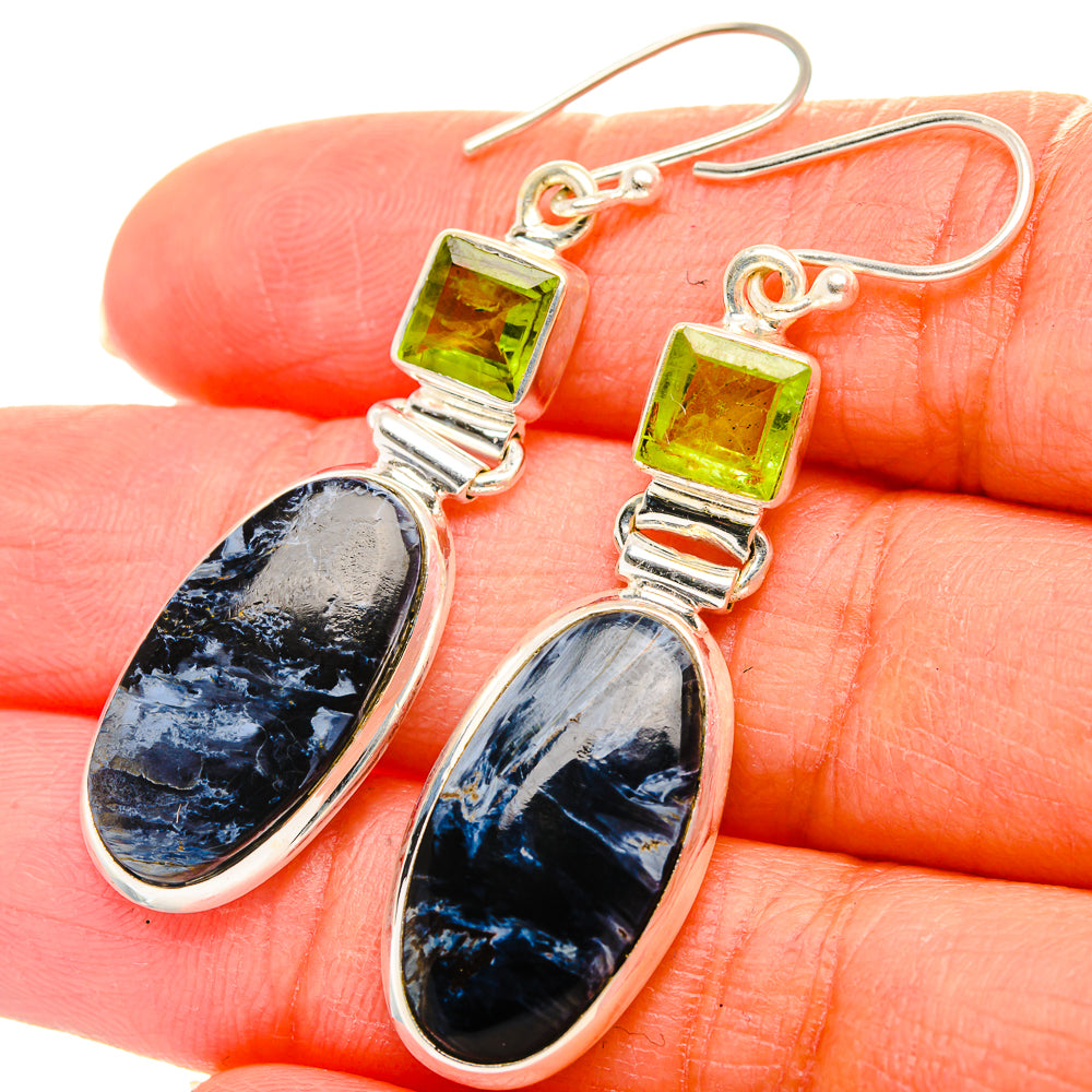 Anasilvercos Pietersite, Peridot Earrings 2" (925 Sterling Silver)