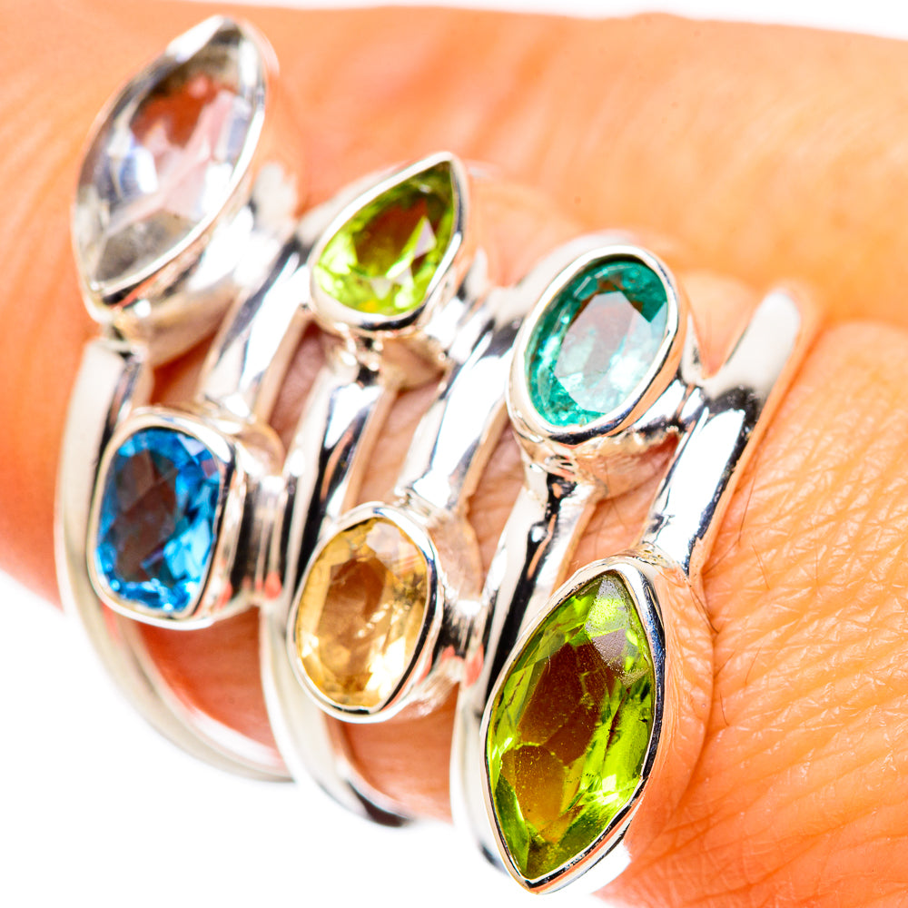 Peridot, Blue Topaz, Apatite, Citrine, White Quartz Ring Size 8.25 (925 Sterling Silver) RING134824