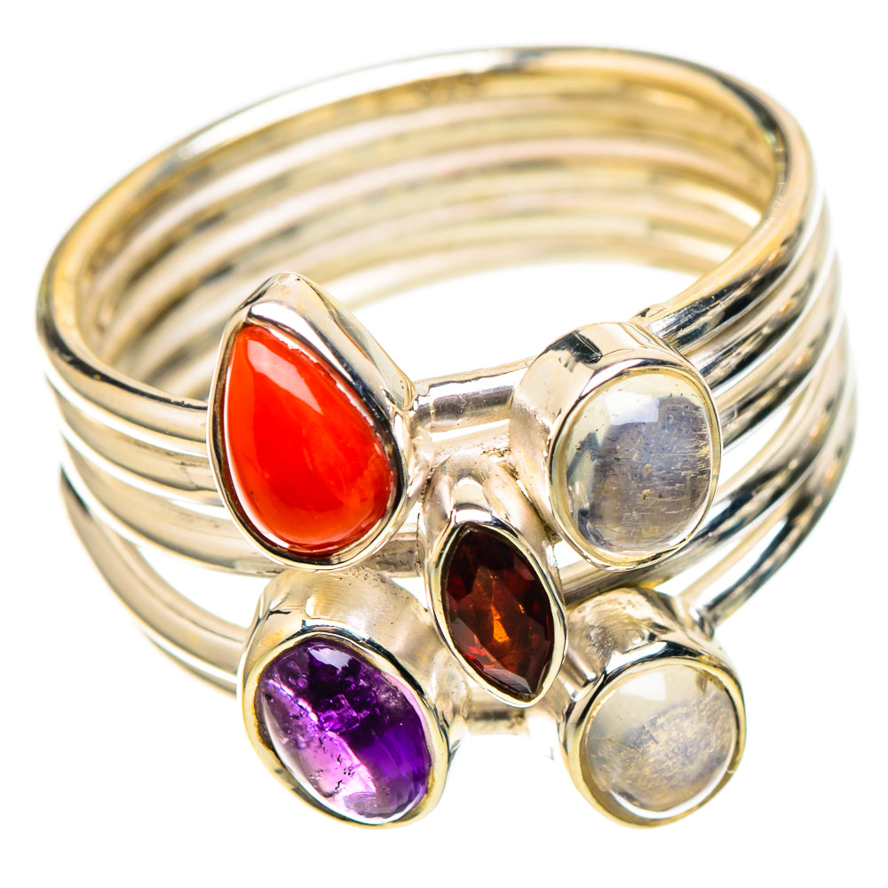 Red Coral, Amethyst, Rainbow Moonstone, Garnet 925 Sterling Silver Ring Size 7 (925 Sterling Silver) RING137609