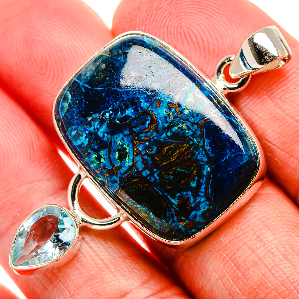 Shattuckite In Chrysocolla, Blue Topaz Pendant 2" (925 Sterling Silver) PD37068