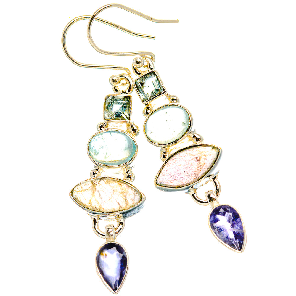 Labradorite, Tanzanite, Aquamarine, Blue Topaz Earrings 1 7/8" (925 Sterling Silver) EARR431872