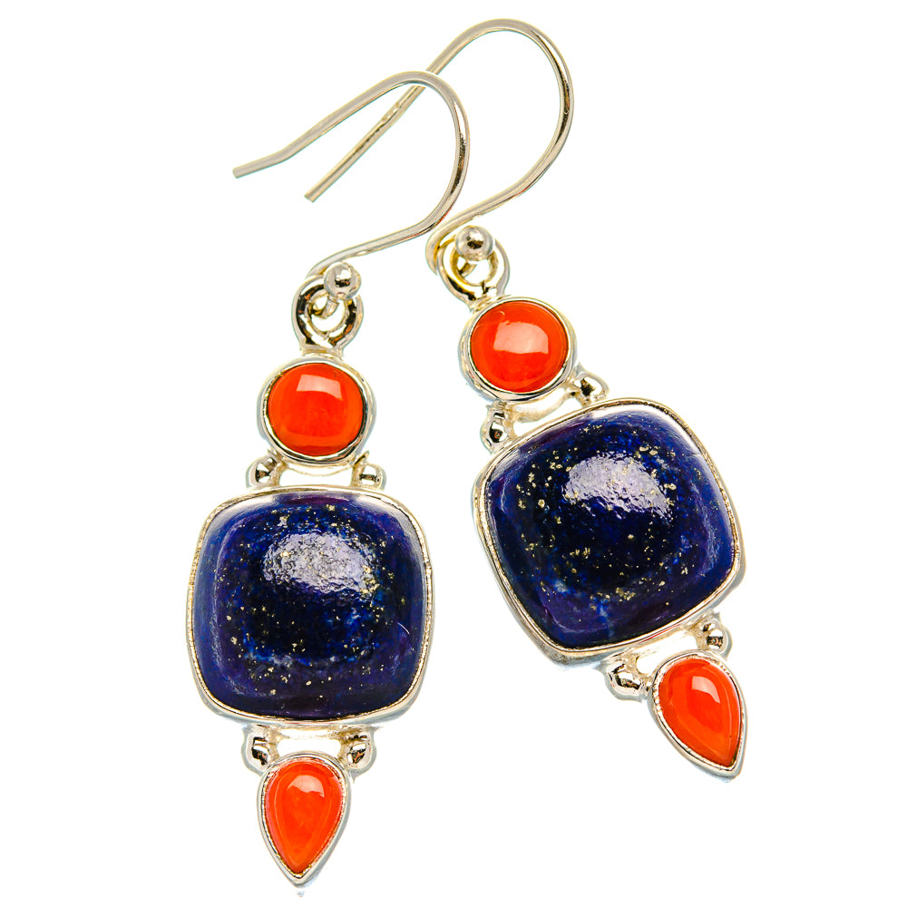 Lapis Lazuli, Red Coral Earrings 1 5/8" (925 Sterling Silver) EARR431894