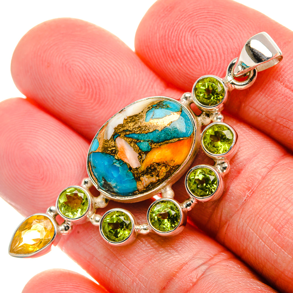 Spiny Oyster Turquoise, Peridot, Citrine Pendant 2 1/8" (925 Sterling Silver) PD37570