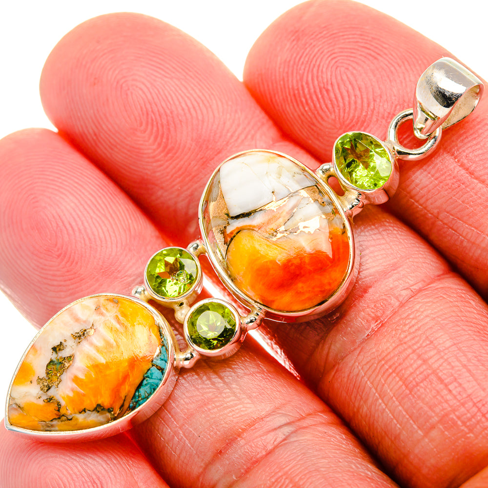 Spiny Oyster Turquoise, Peridot Pendant 2 3/8" (925 Sterling Silver) PD37573