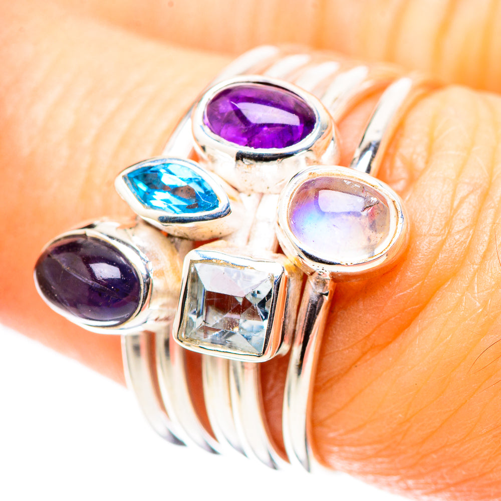 Tanzanite, Amethyst, Blue Topaz, Rainbow Moonstone 925 Sterling Silver Ring Size 7 (925 Sterling Silver) RING137437