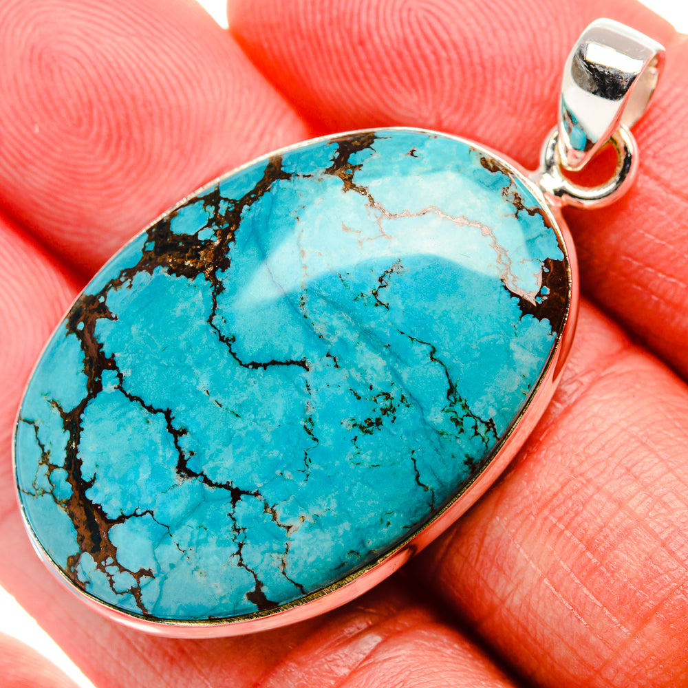 Tibetan Turquoise Pendant 1 7/8" (925 Sterling Silver) PD37030