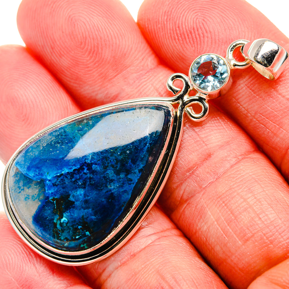 Shattuckite, Blue Topaz Pendant 2 1/4" (925 Sterling Silver) PD37060