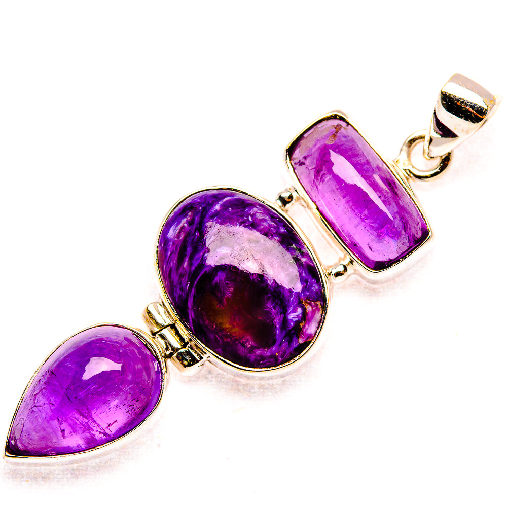 Charoite, Amethyst 925 Sterling Silver Pendant 2 1/8" (925 Sterling Silver) PD37730