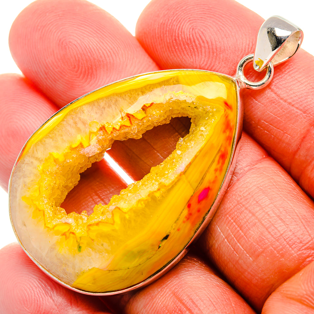 Yellow Window Druzy Pendant 2 1/4" (925 Sterling Silver) PD37153