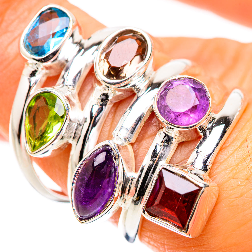 Garnet, Amethyst, Peridot, Smoky Quartz, Blue Topaz Ring Size 7 (925 Sterling Silver) RING135542
