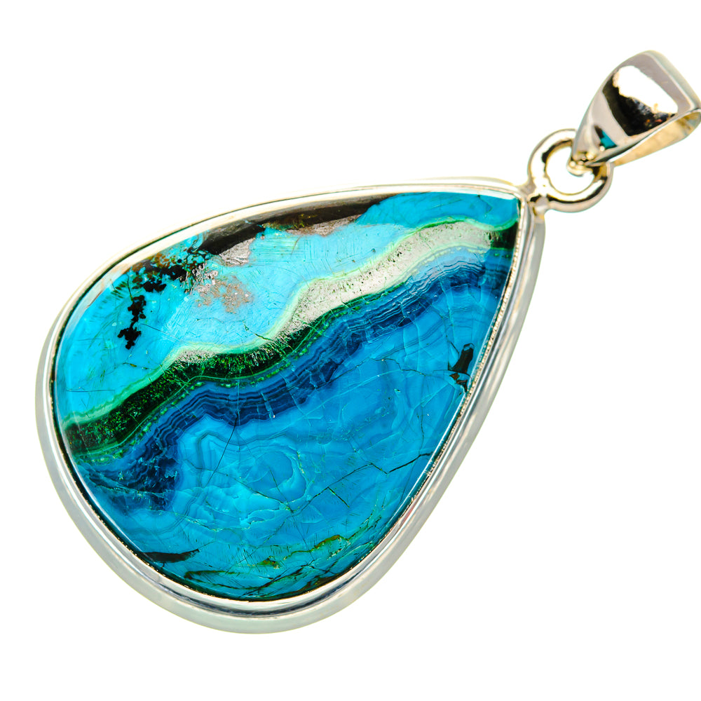 Malachite In Chrysocolla 925 Sterling Silver Pendant 1 3/4" Ana Co P37054