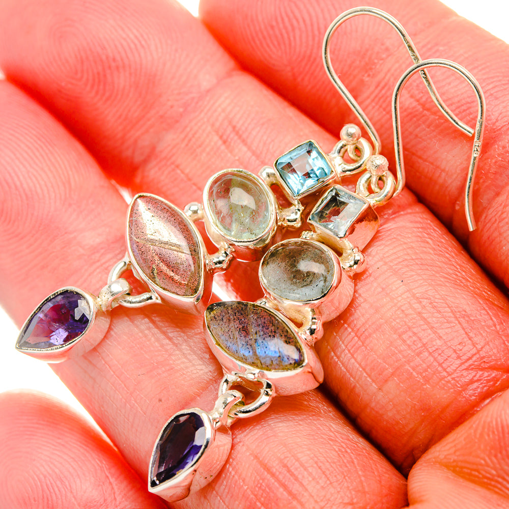 Labradorite, Tanzanite, Aquamarine, Blue Topaz Earrings 1 7/8" (925 Sterling Silver) EARR431880