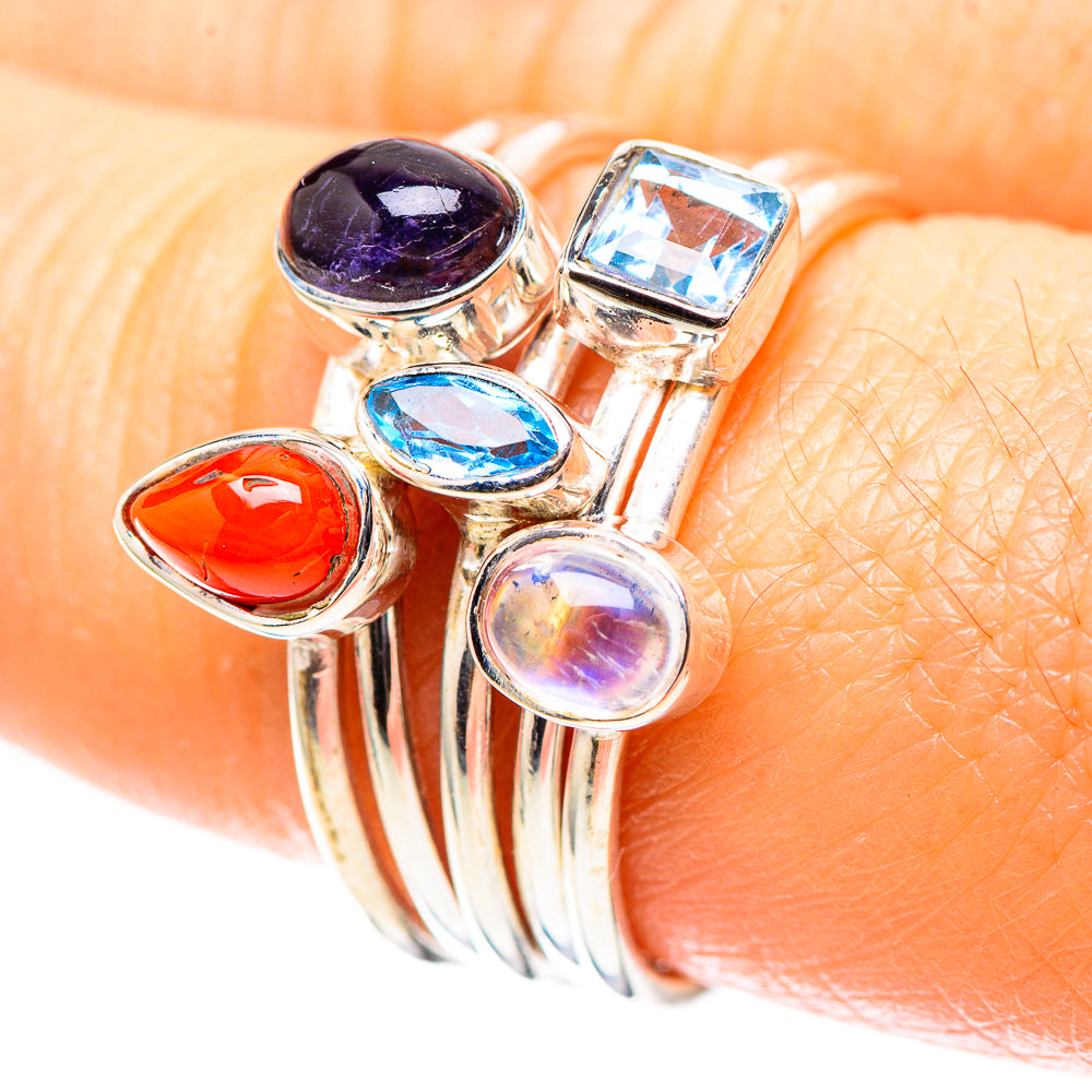 Tanzanite, Red Coral, Blue Topaz, Rainbow Moonstone 925 Sterling Silver Ring Size 7.5 (925 Sterling Silver) RING137435