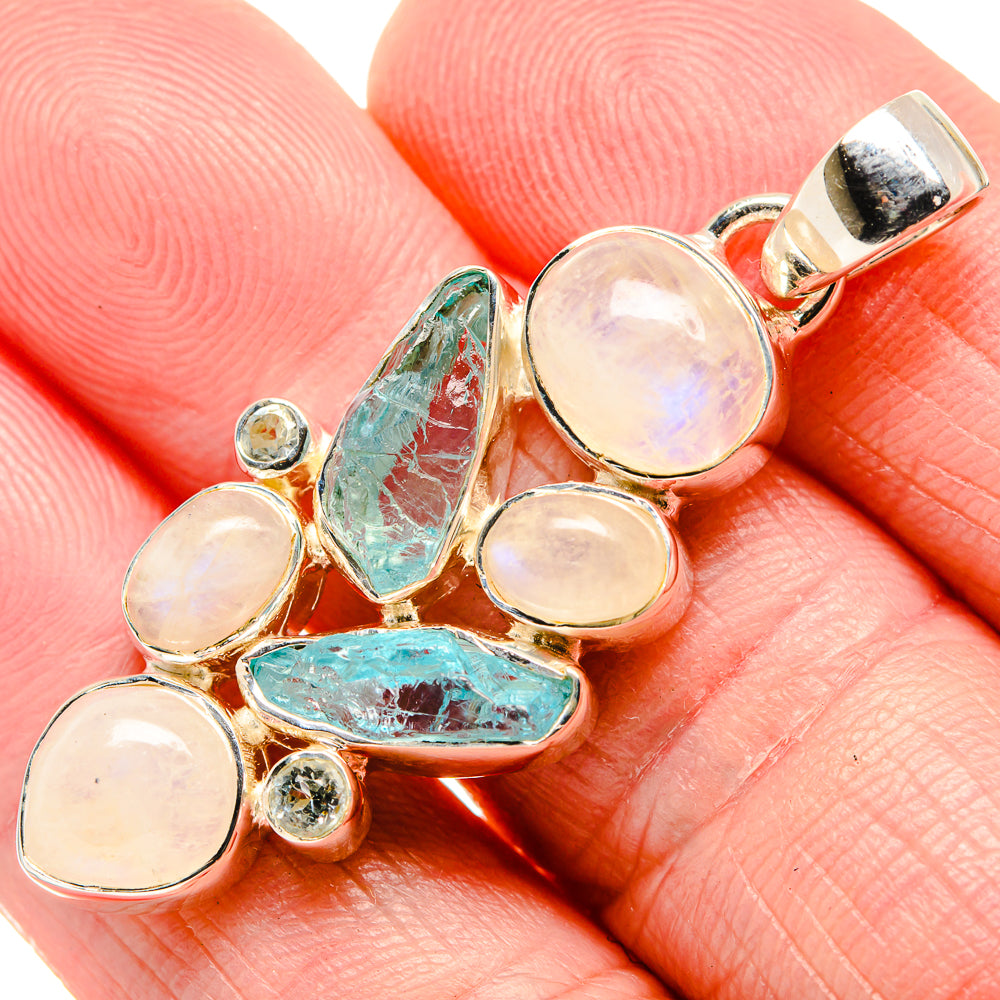 Rainbow Moonstone, Apatite, White Quartz Pendant 1 3/4" (925 Sterling Silver) PD36338