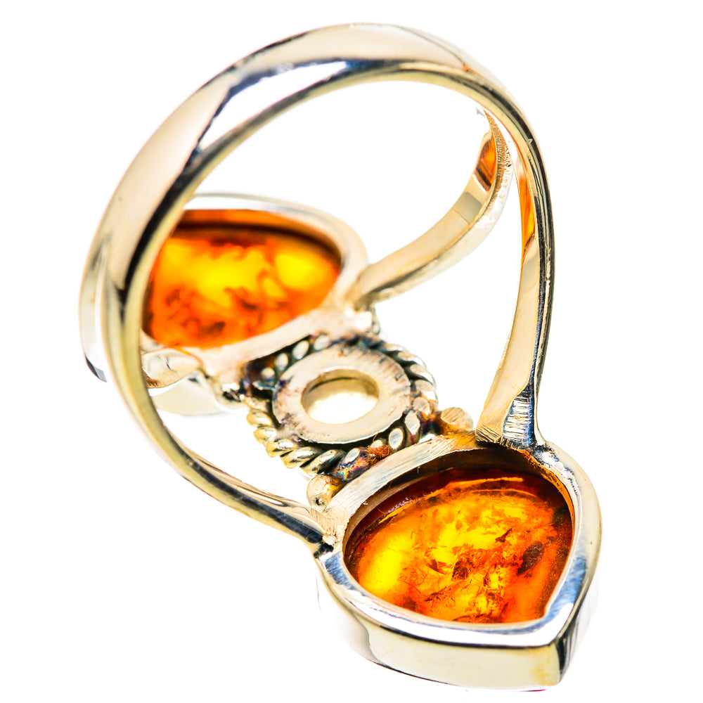 Large Baltic Amber, Rainbow Moonstone Ring Size 9 (925 Sterling Silver) RING134715