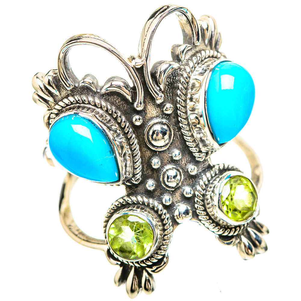Large Sleeping Beauty Turquoise, Peridot 925 Sterling Silver Ring Size 9.75 (925 Sterling Silver) RING137326