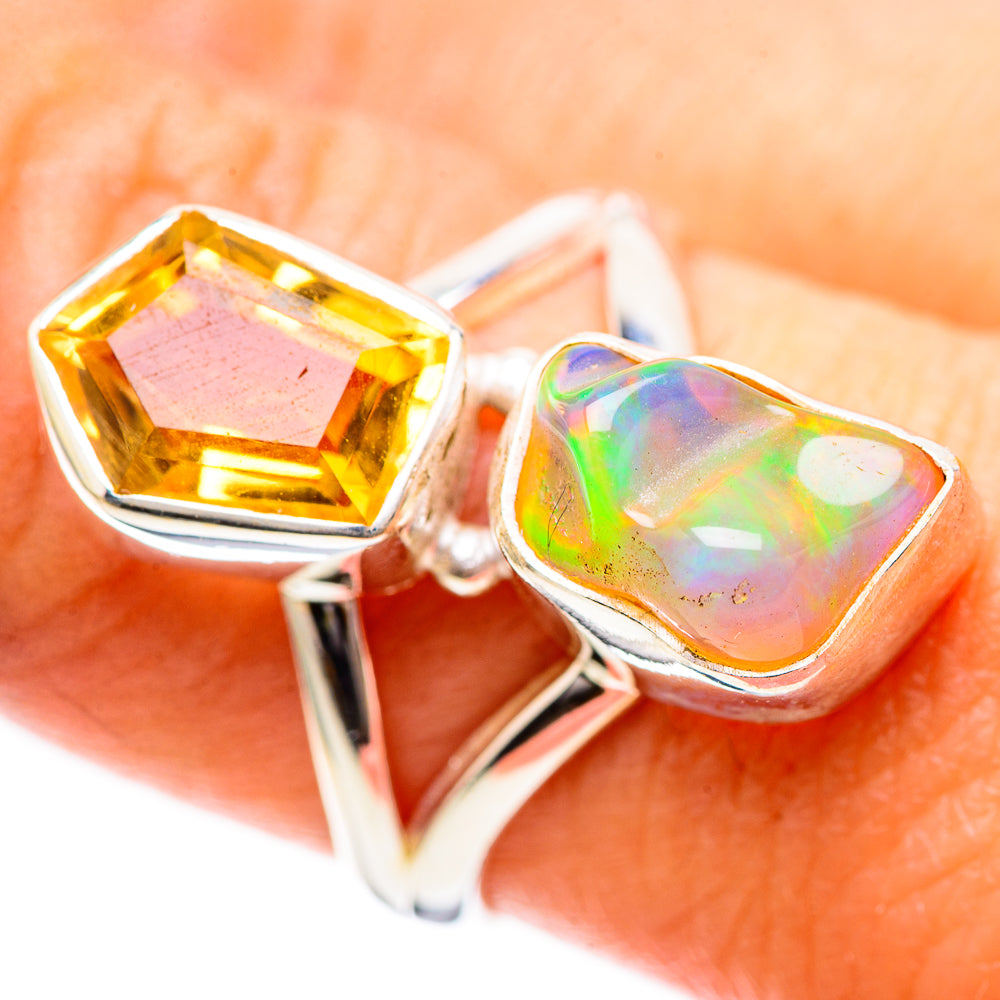 Rough Ethiopian Opal, Citrine Ring Size 8 (925 Sterling Silver) RING136225