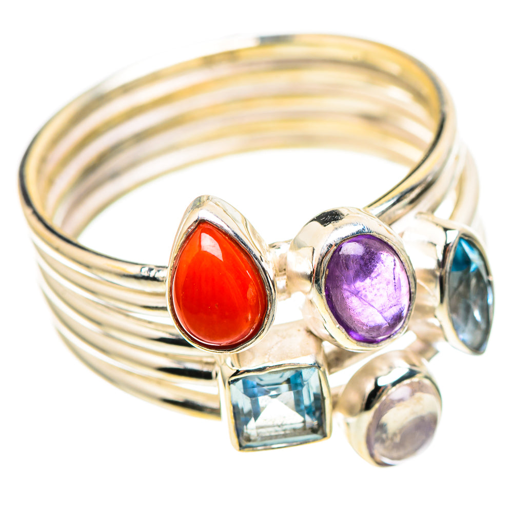 Carnelian, Amethyst, Rainbow Moonstone, Blue Topaz Ring Size 8 (925 Sterling Silver) RING136337