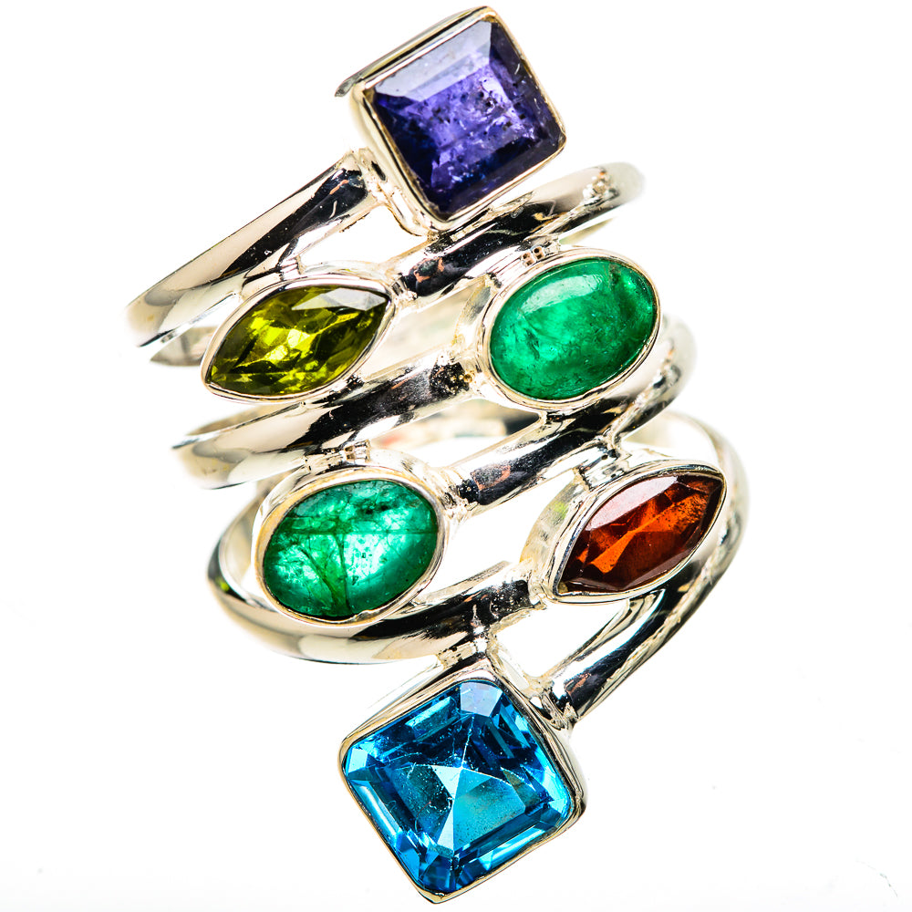 Large Blue Topaz, Emerald, Peridot, Garnet, Tanzanite Ring Size 9.75 (925 Sterling Silver) RING135788