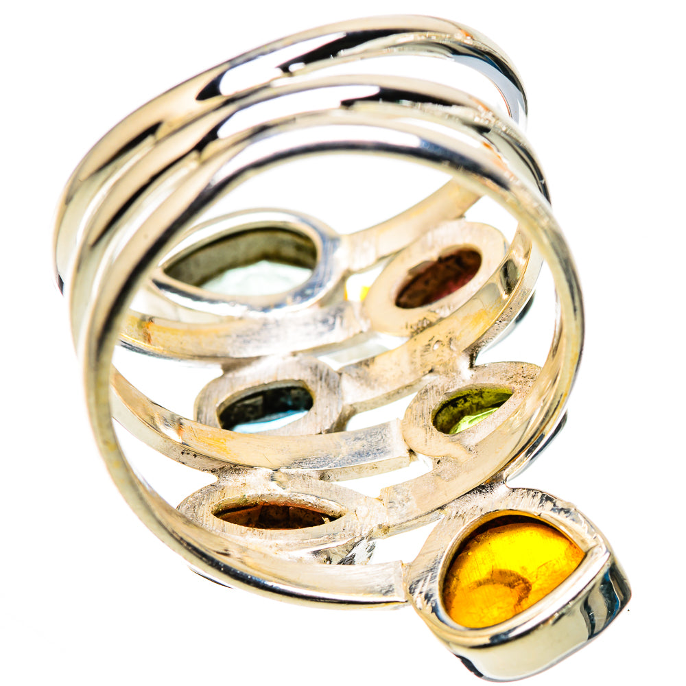 Large Baltic Amber, Garnet, Peridot, Blue Topaz, Pink Tourmaline Ring Size 9.25 (925 Sterling Silver) RING135749