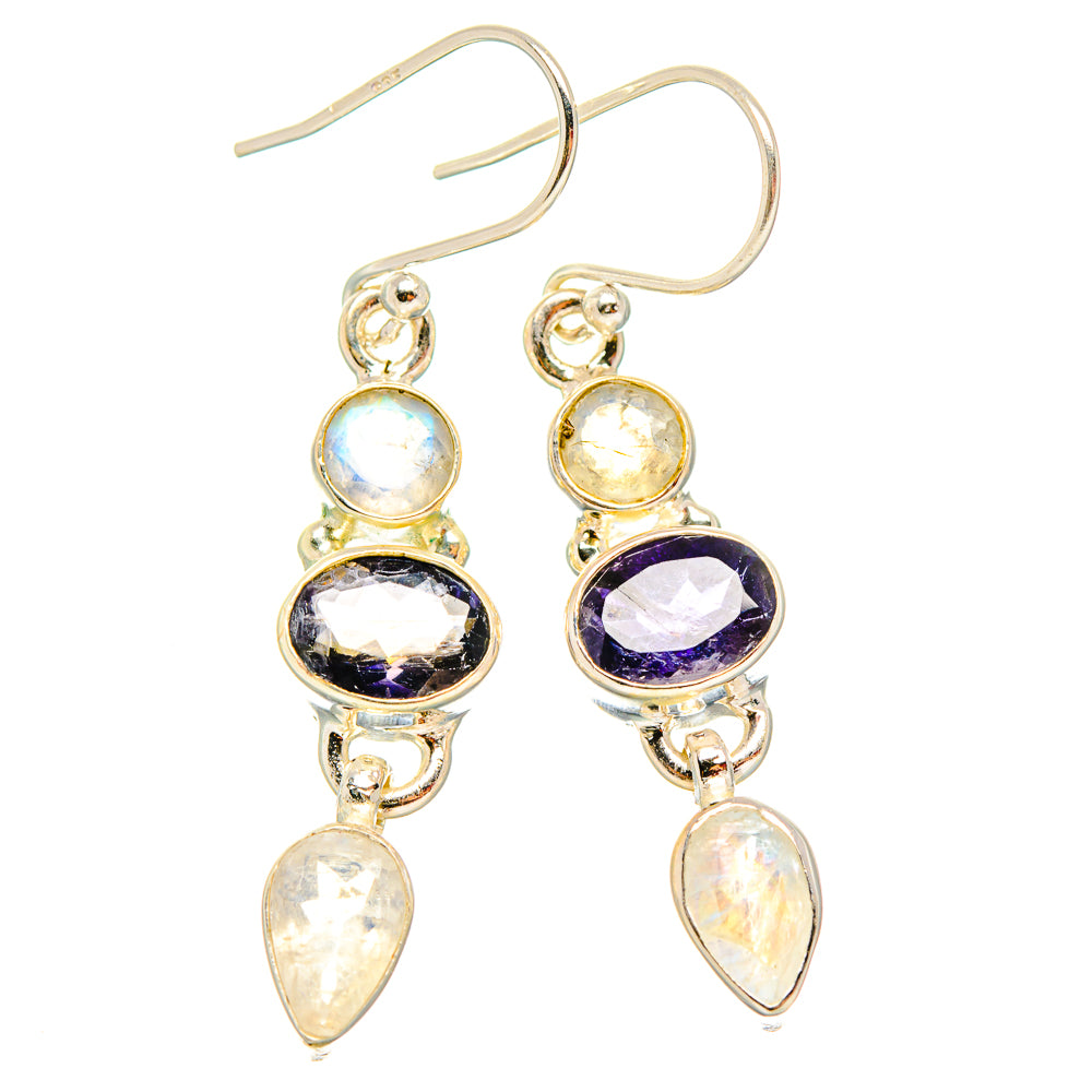 Faceted Tanzanite, Rainbow Moonstone Earrings 1 3/4" (925 Sterling Silver) EARR431622