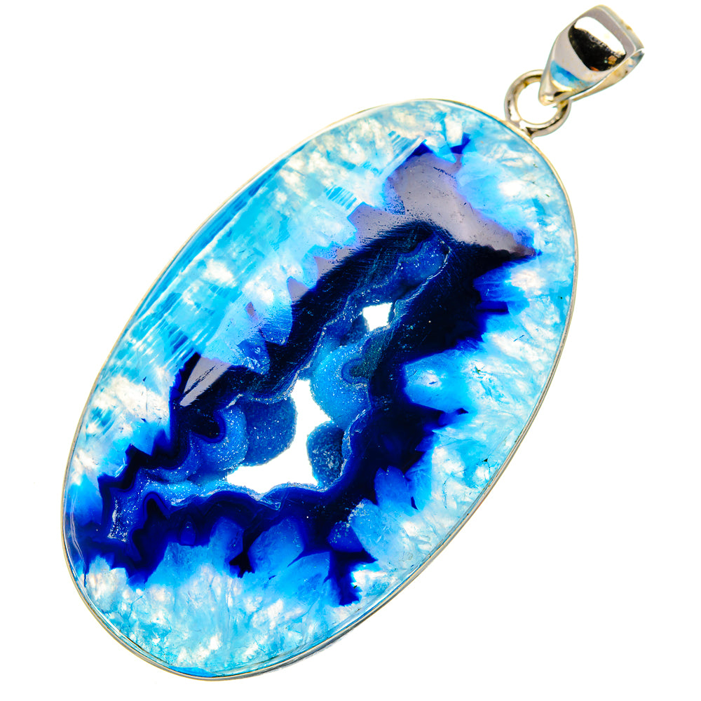 Blue Window Druzy Pendant 2 1/2"  (925 Sterling Silver) PD37248