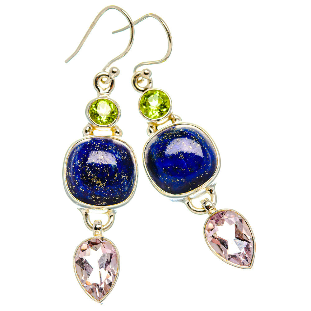 Lapis Lazuli, Pink Amethyst, Peridot 925 Sterling Silver Earrings 2" (925 Sterling Silver) EARR431916