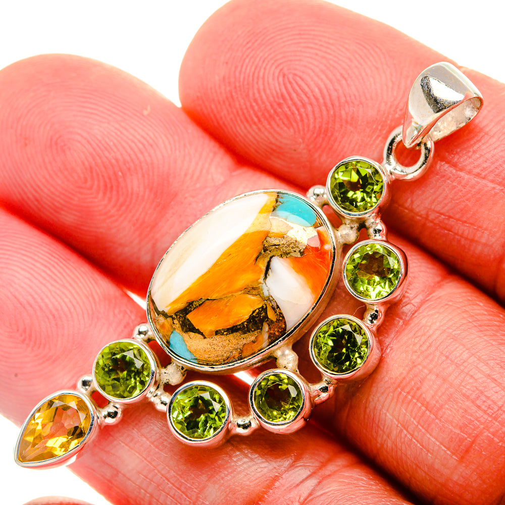 Spiny Oyster Turquoise, Peridot, Citrine 925 Sterling Silver Pendant 2 1/8" (925 Sterling Silver) PD37713