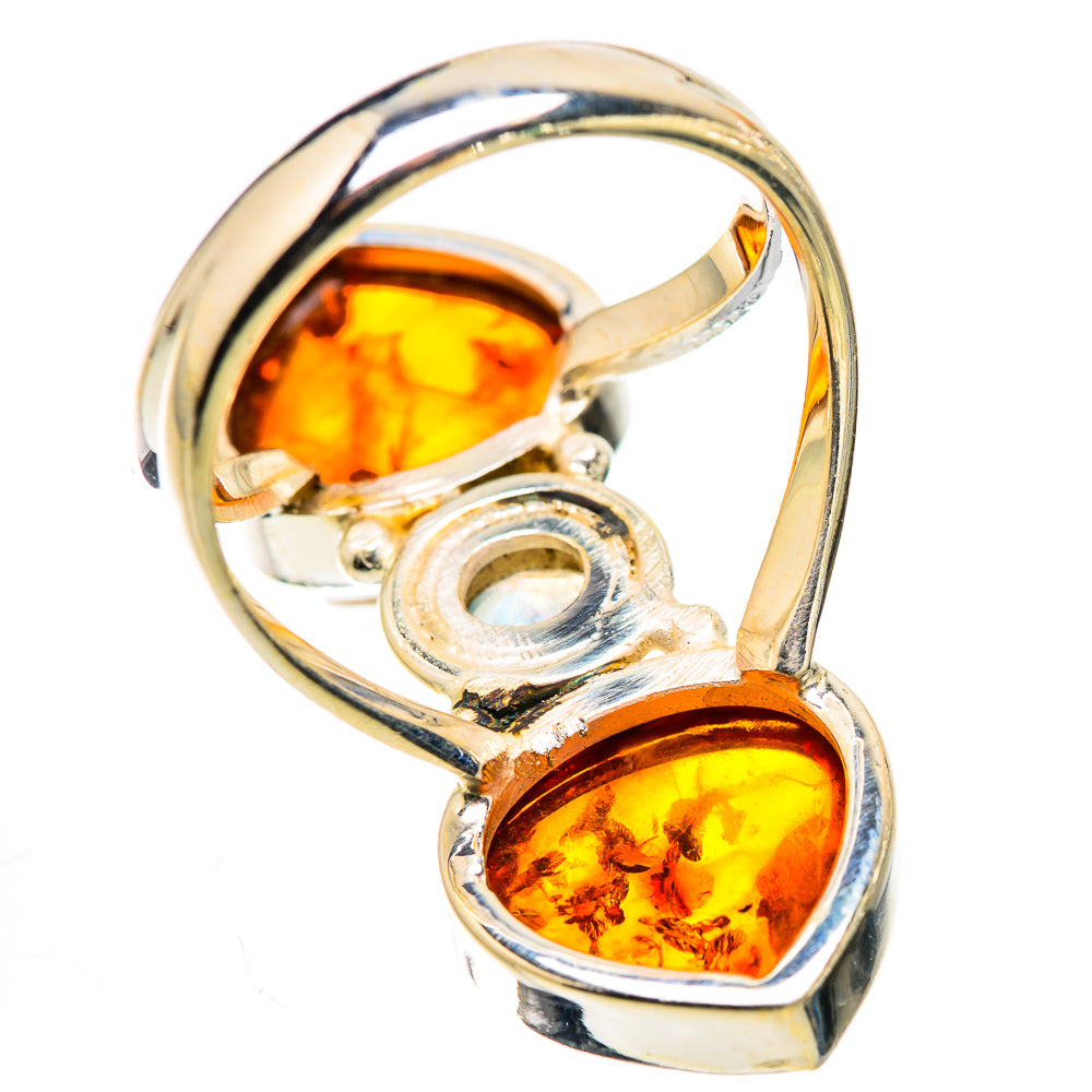 Large Baltic Amber, Rainbow Moonstone Ring Size 7 (925 Sterling Silver) RING135775