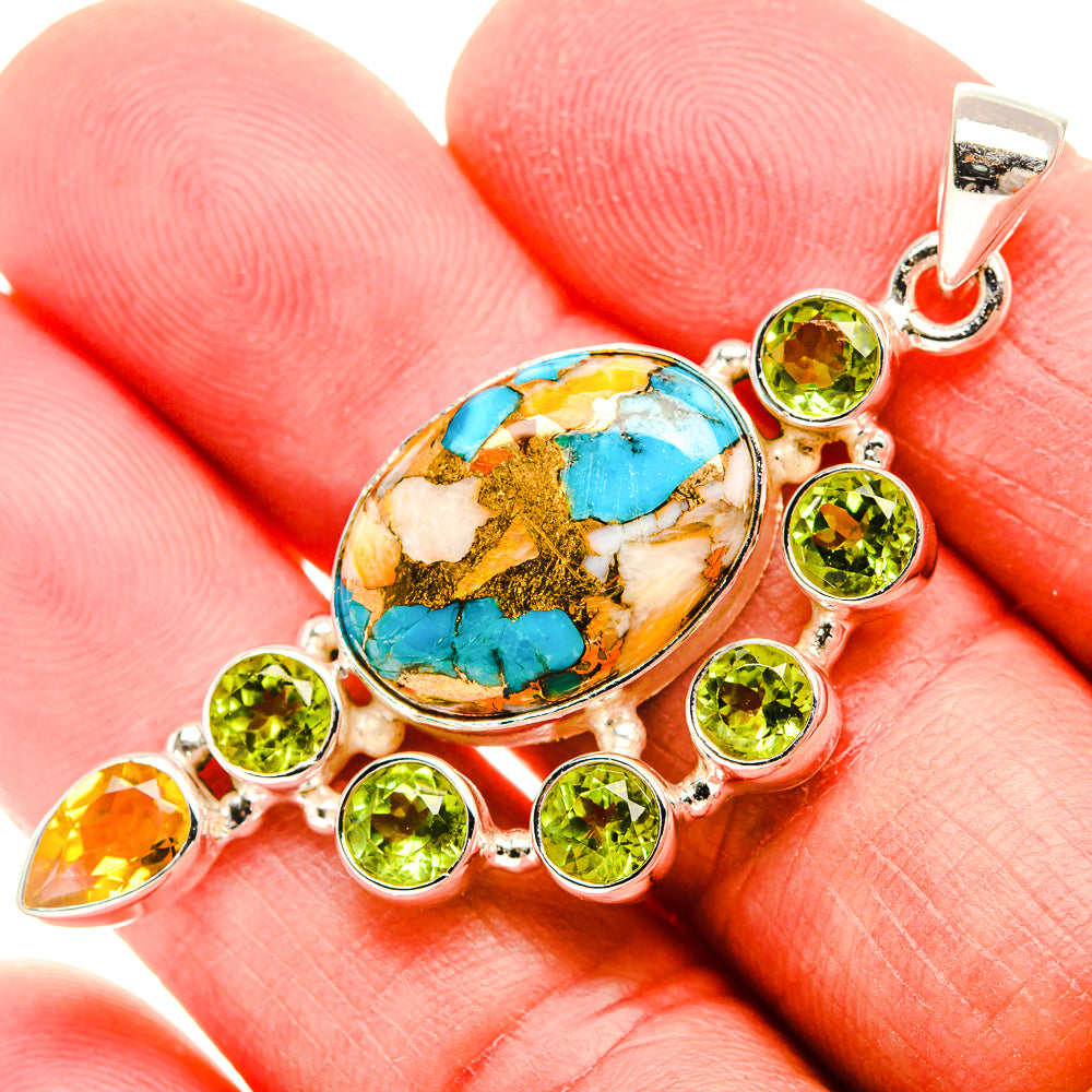 Blue Copper Composite Turquoise, Peridot, Citrine Pendant 2 1/8" (925 Sterling Silver) PD37361