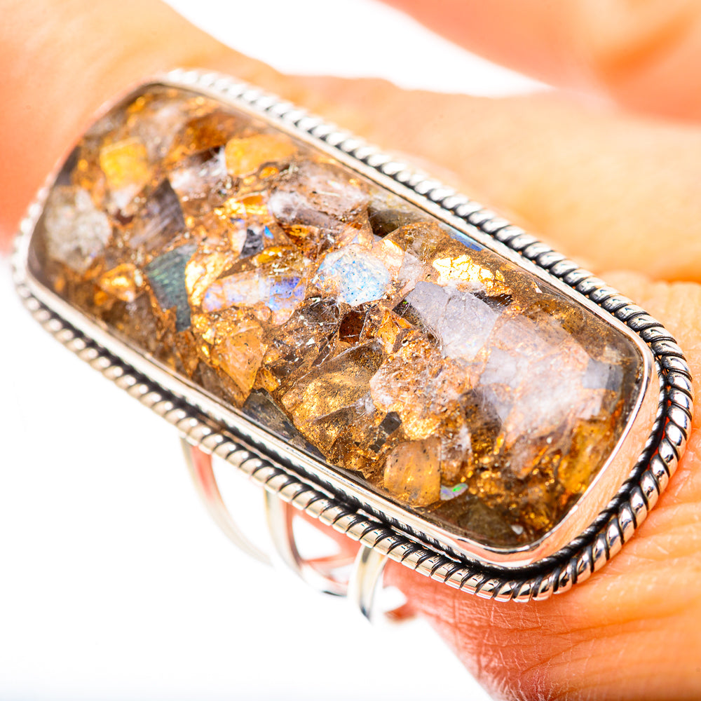 Gigantic Brecciated Labradorite 925 Sterling Silver Ring Size 10.25 R136347