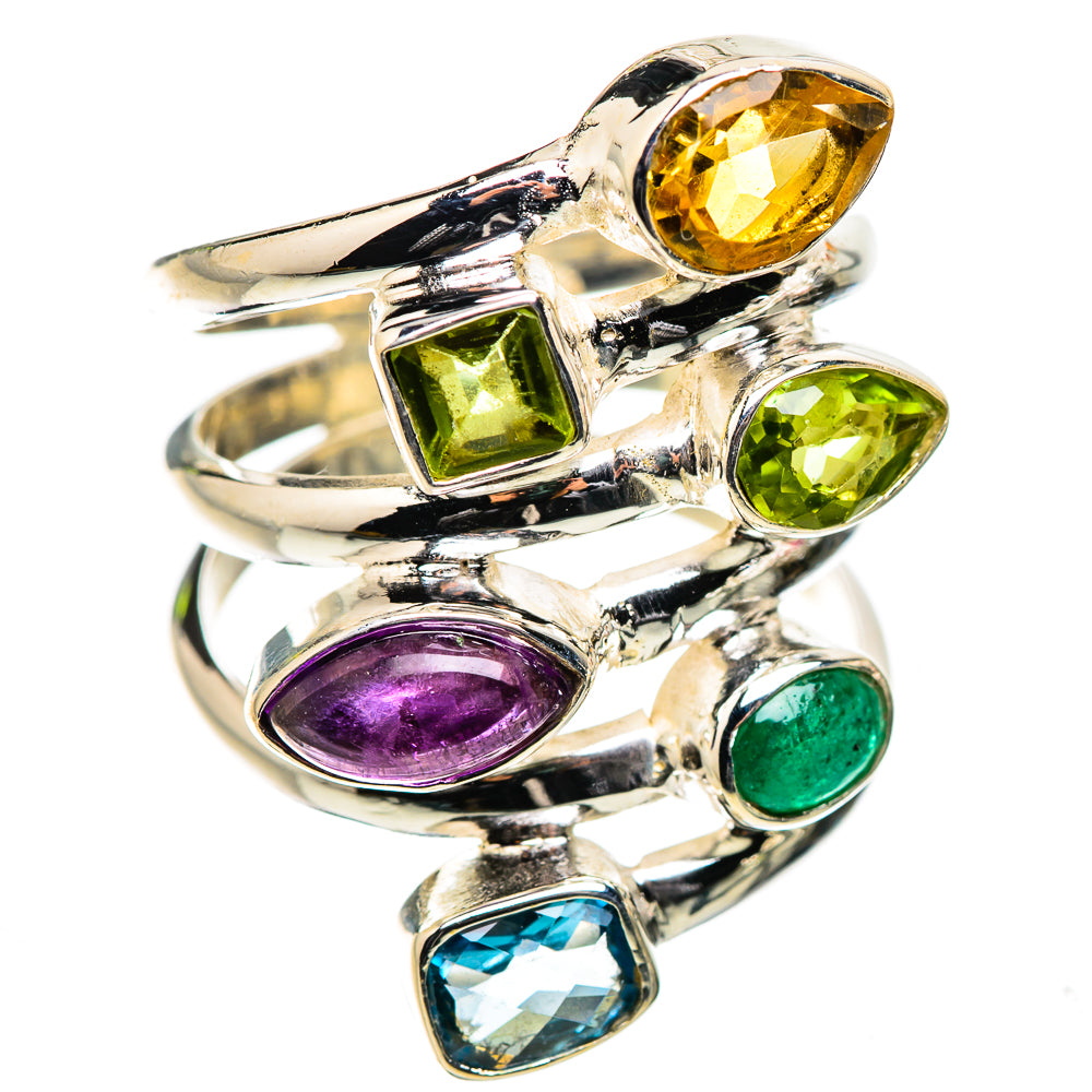 Anasilvercos Amethyst, Citrine, Peridot, Blue Topaz, Emerald Ring Size 6.25 (925 Sterling Silver)